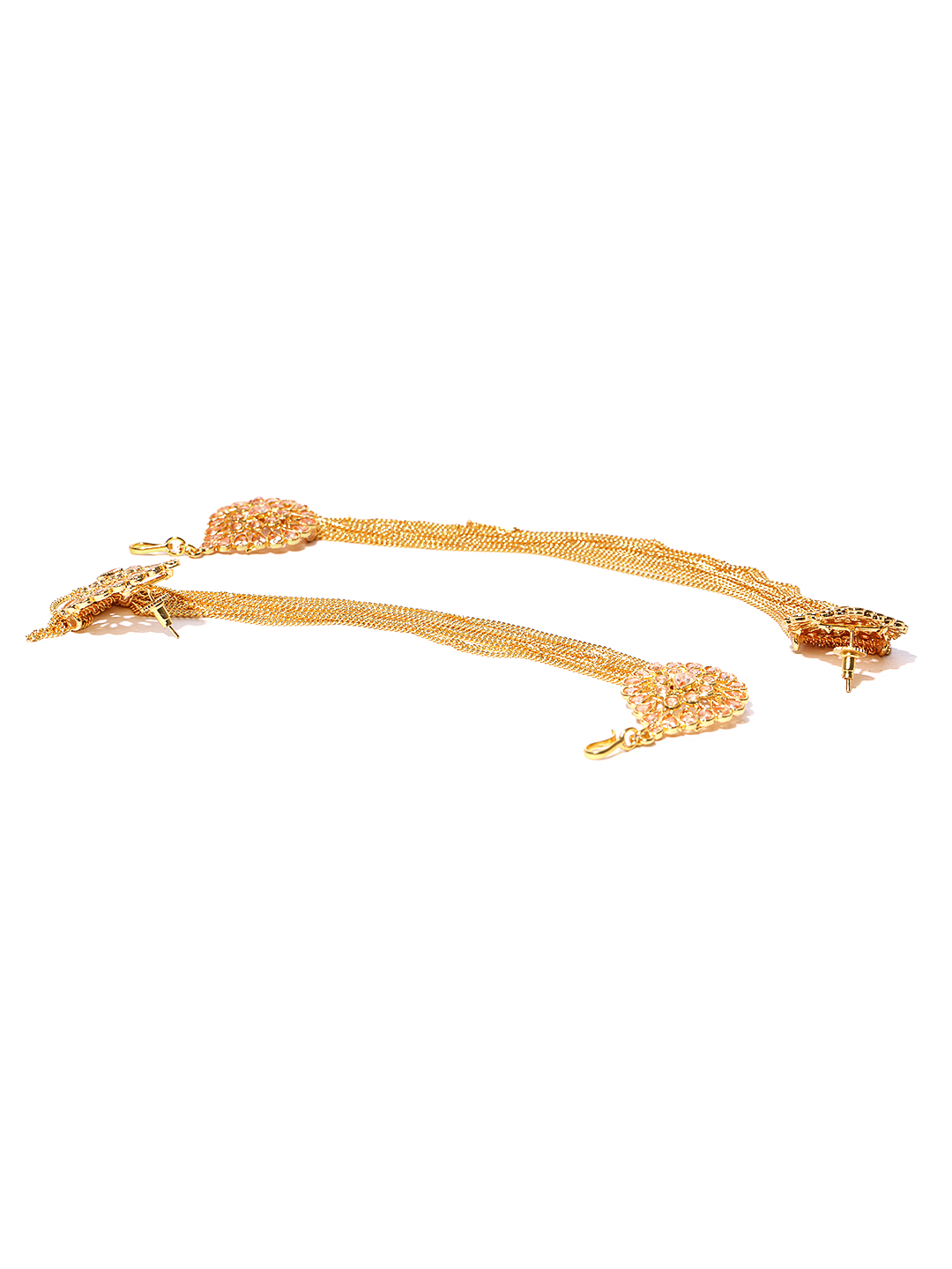 YouBella Gold-Toned Teardrop Shaped Studs with Ear Chains